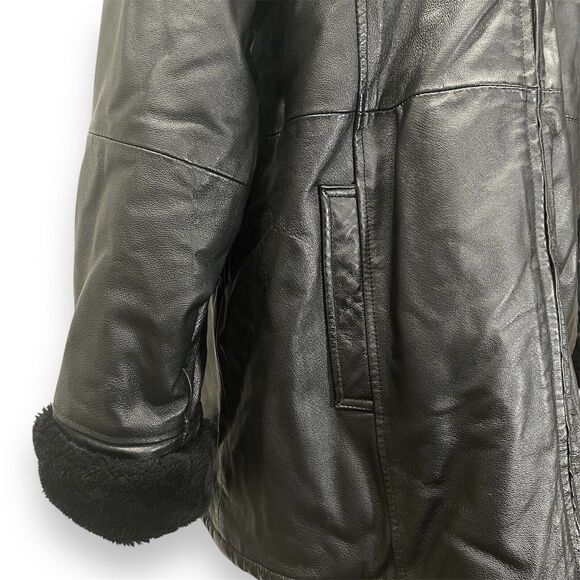 The Connection New York Genuine Leather Jacket Black Faux Fur Lined Size Medium - Picture 4 of 9